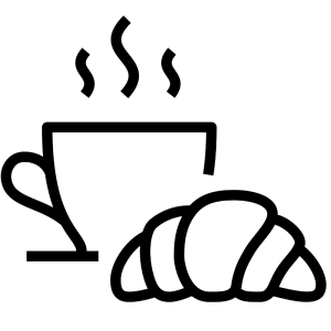 Ikon viser kop med varm kaffe og croissant